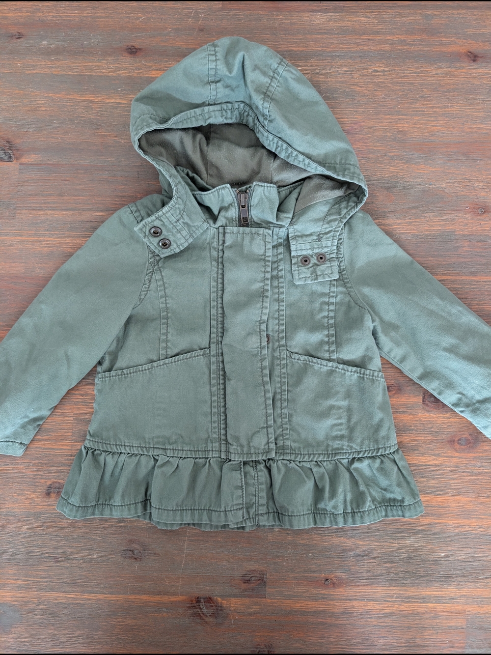 Old Navy Olive Hooded Ruffle-Hem Jacket